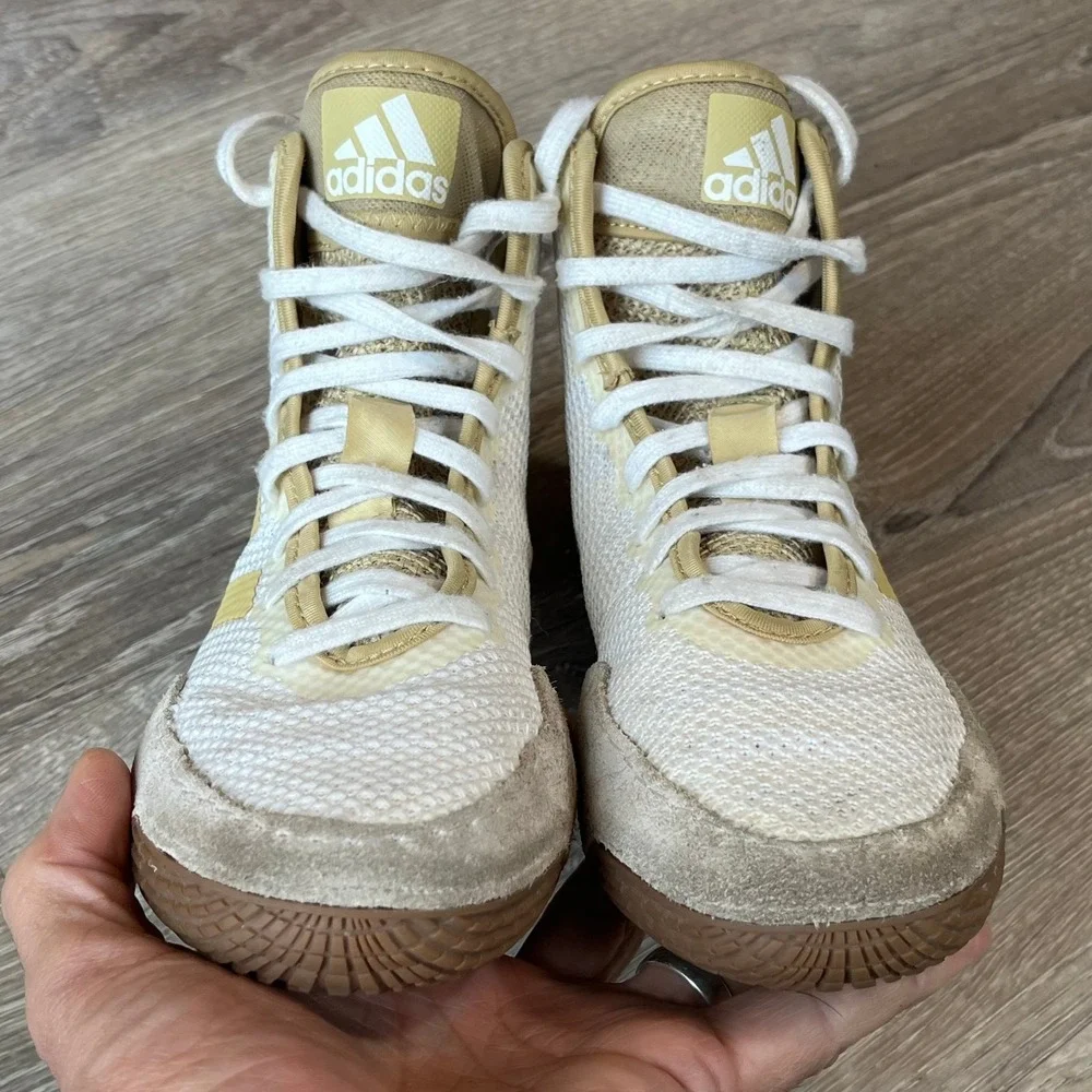 Adidas‎ Tech Fall 2.0 Wrestling Shoes White Vegas Gold Youth 3 UK 2.5 EU 35